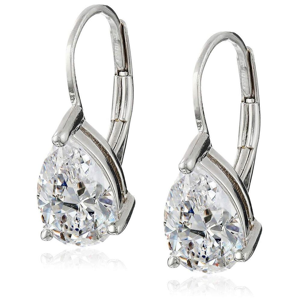 Platinum Plated Sterling Silver Teardrop Cubic Zirconia